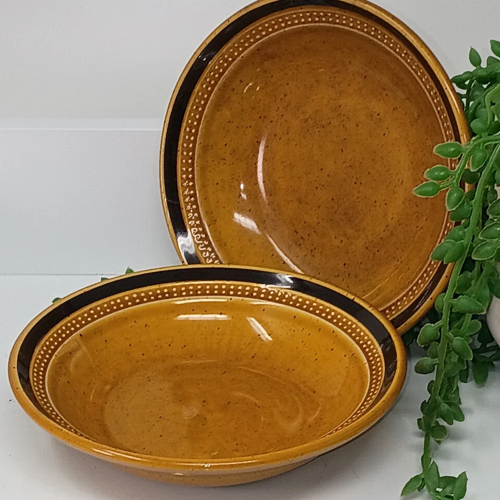 Rustic Stoneware Dinnerware Set - Gold and Black